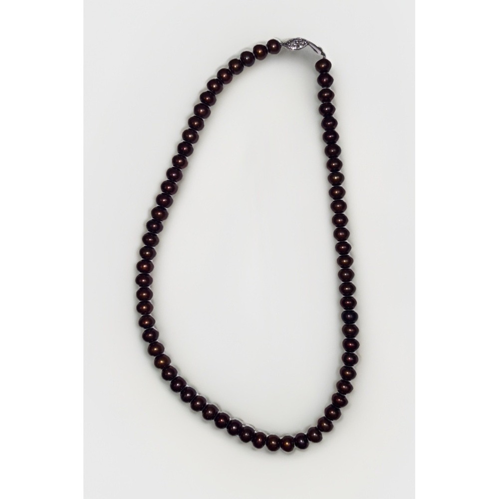 Vintage 17" Brown Freshwater Pearl Necklace Sterling Silver 925 Hook Clasp